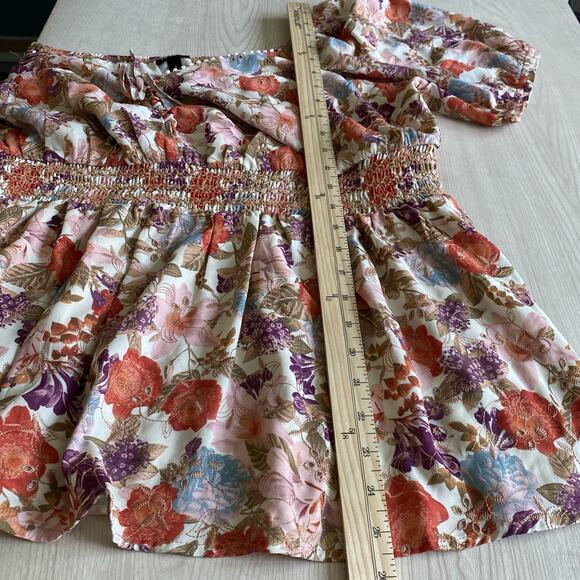 Torrid Georgette Eyelet Puff Sleeve Floral Top Women 1X Multicolor Smocked Waist - Picture 7 of 11